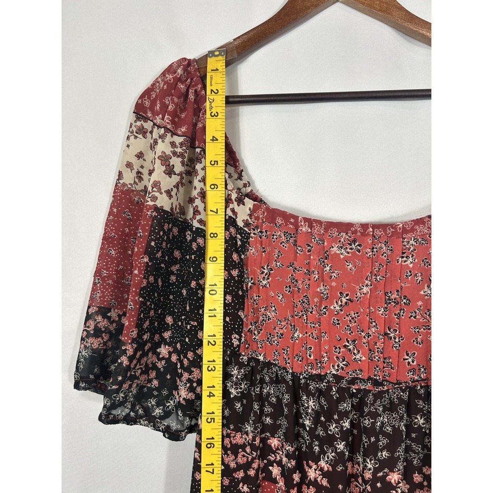 Forever 21 Women's Smocked Midi Dress Size‎ M Patchwork Boho Prairie Cottagecore - Picture 10 of 14